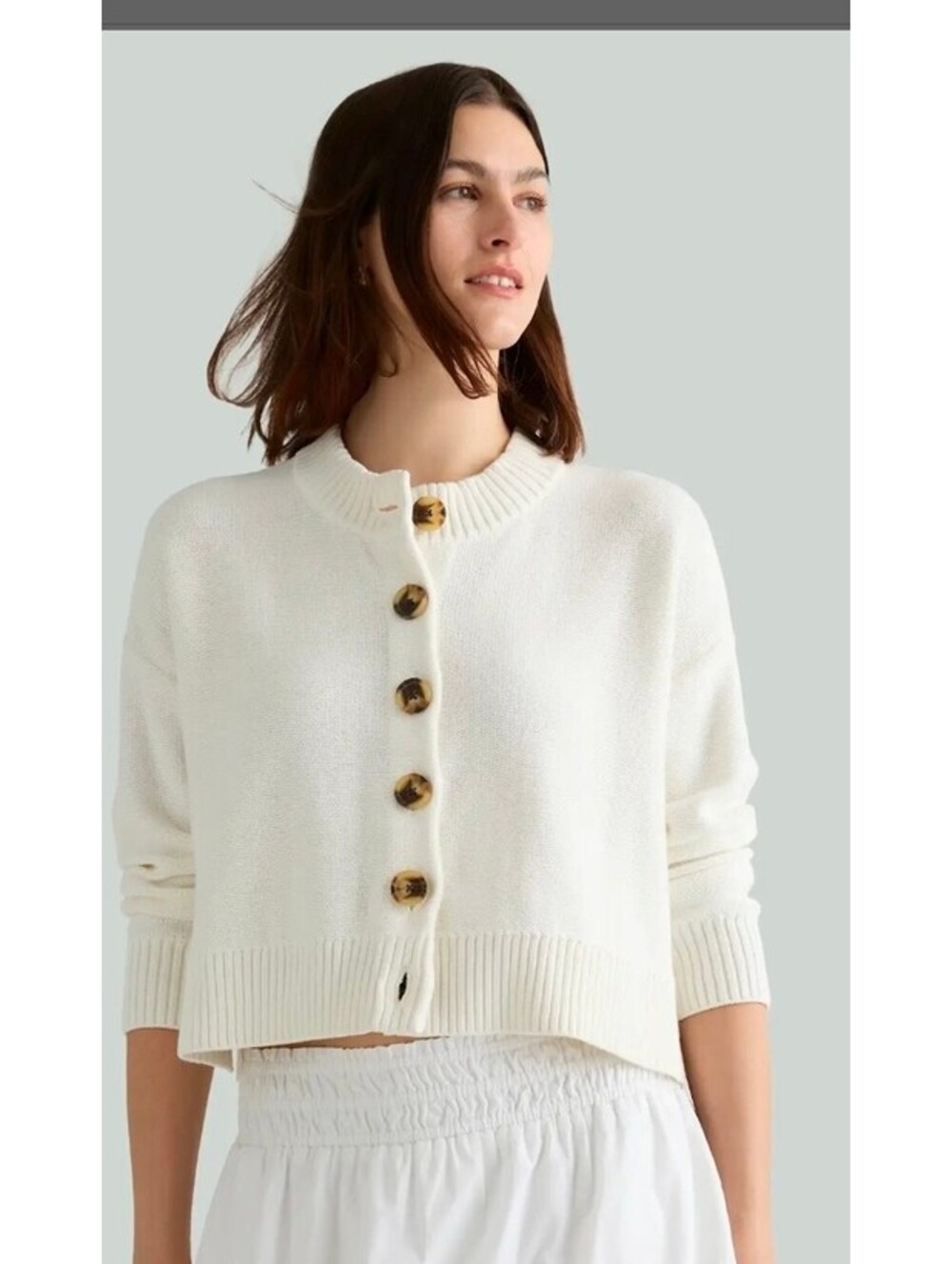 Quince White Button-Up Knit Cardigan Sweater Small